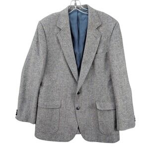 Vintage Haggar Tweed‎ Jacket Size 42-44L Gray Blue Herringbone 100% Wool Blazer